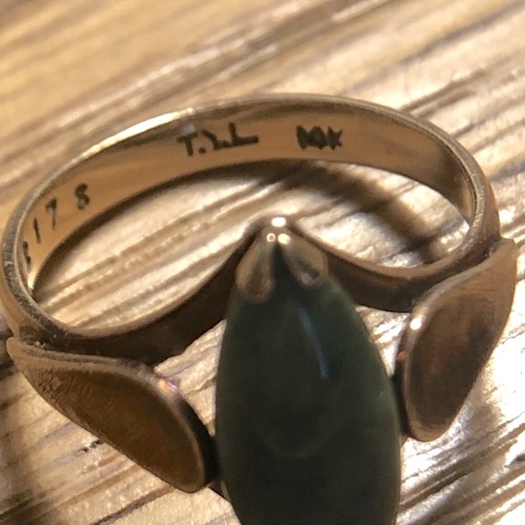 Navette 14K Ring 5.5 ring THL Samuel Aaron Matte Gold Green Aventurine 3.2g - Picture 3 of 8
